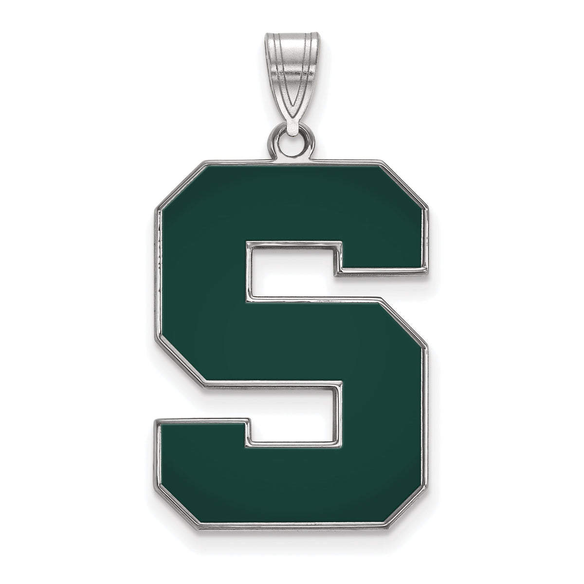 Sterling Silver Rhodium-plated LogoArt Michigan State University Letter S Extra Large Enameled Pendant Q-SS072MIS