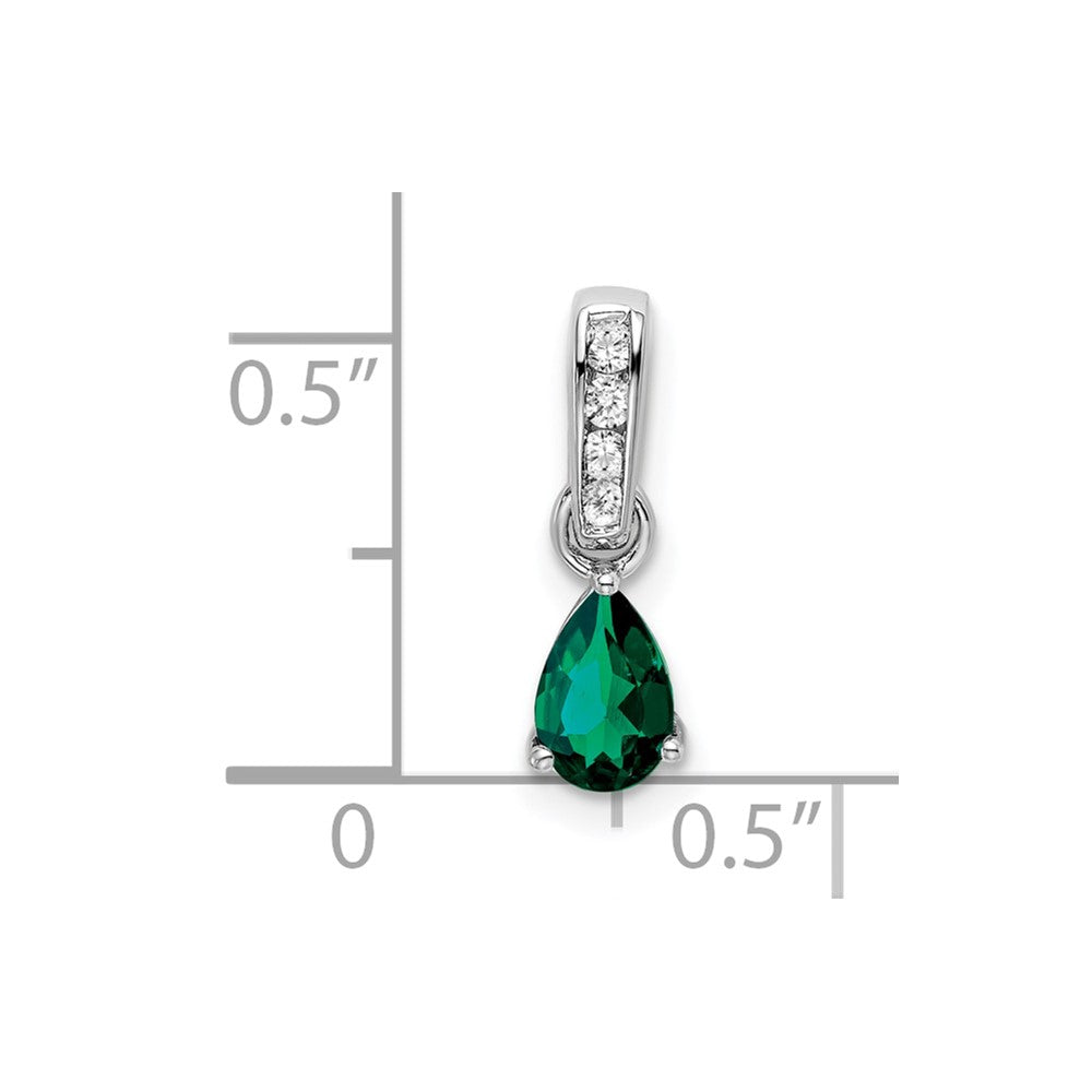 14k White Gold 1/20 carat Lab Grown Diamond VS/SI+ G+ and Lab Created Emerald Pendant