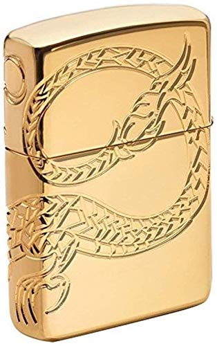 Zippo Chinese Dragon Armor High Polish Gold Plate Windproof Pocket Lighter