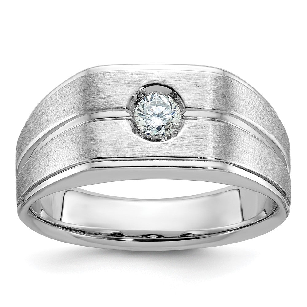 14k White Gold IBGoodman Men's Polished and Satin 1/5 carat Diamond Complete Ring