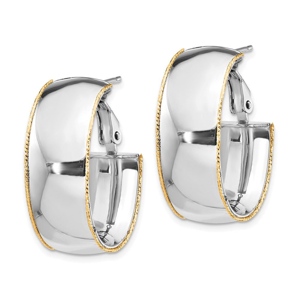 14k WG 9.5mm Polished with YG D/C wire Accent Oval Hoop Earrings