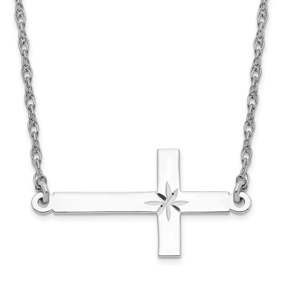 Sterling Silver Rhodium-plated Large D/C Sideways Cross Necklace 18 Inches