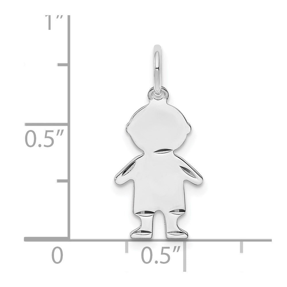 Sterling Silver Rh-plt Engraveable Boy Polished Front/Back Disc Charm