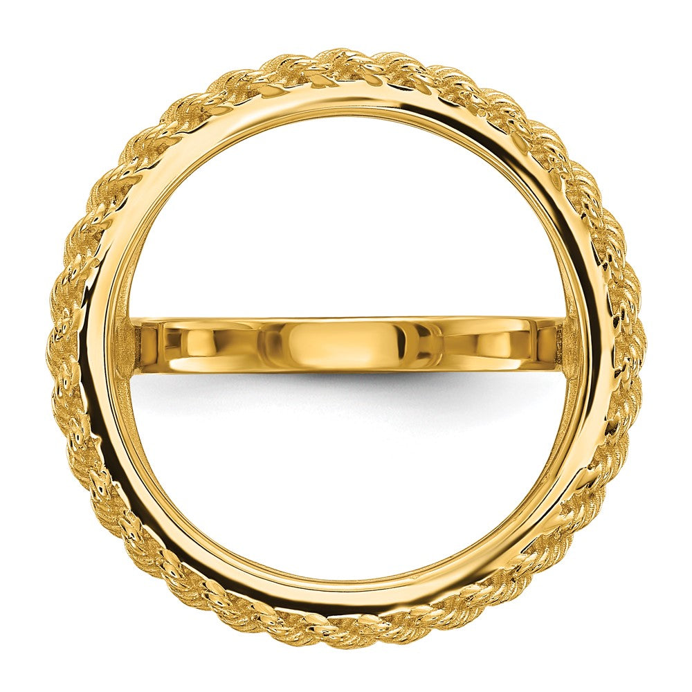 Wideband Distinguished Coin Jewelry 14k Ladies' Polished and Textured Rope Edge 16.5mm Coin Bezel Ring