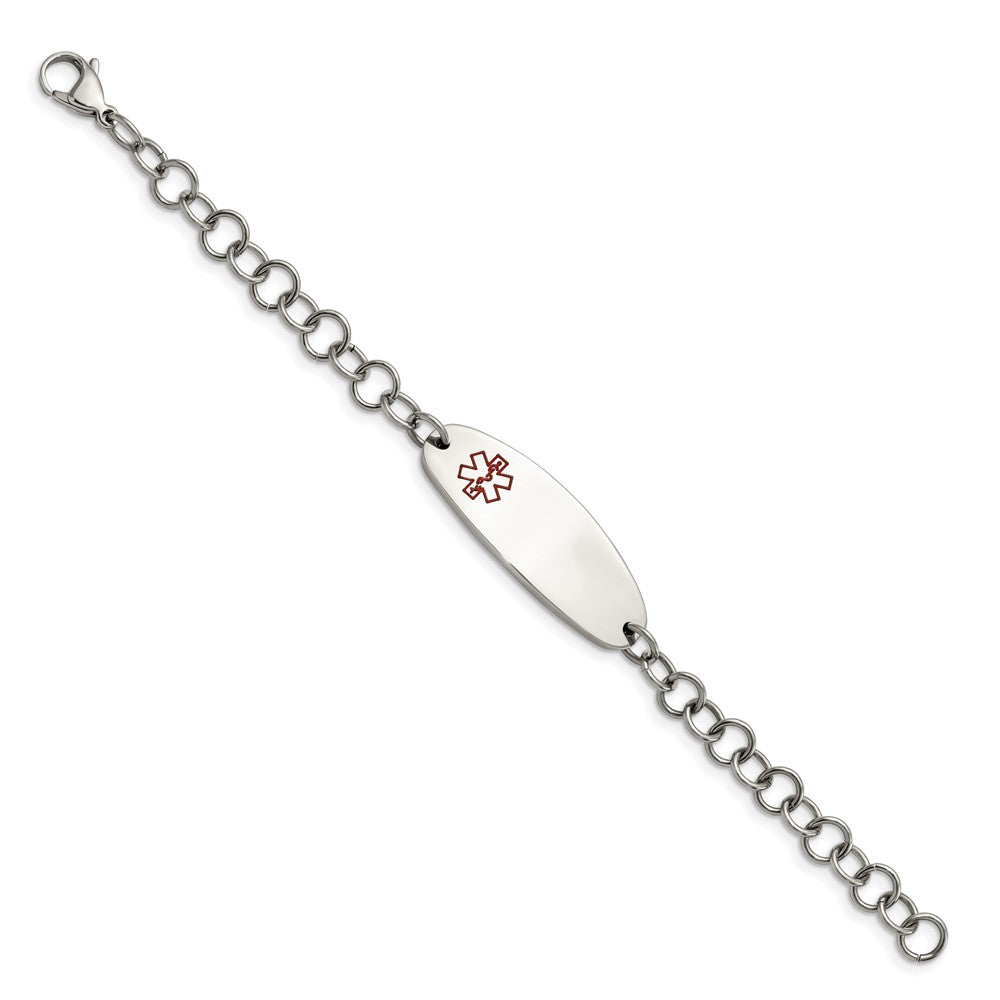 Stainless Steel Polished with Red Enamel 7.25in Medical ID Bracelet 7.25 inches