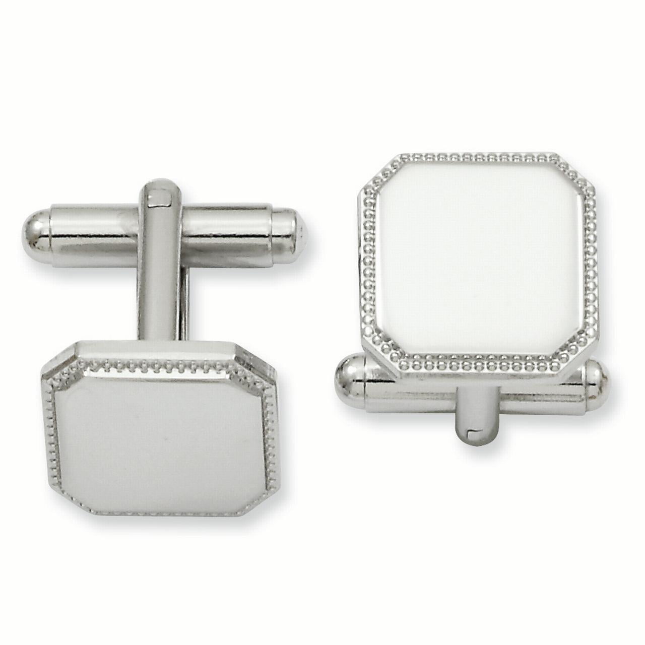 Kelly Waters Rhodium-plated Square Beaded Engravable Cuff Links QKW609