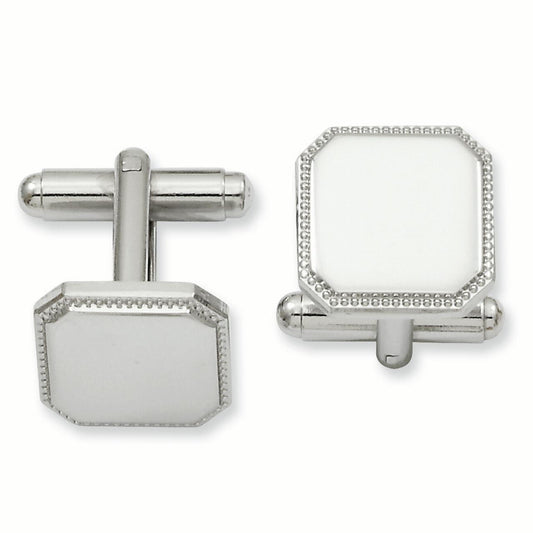 Kelly Waters Rhodium-plated Square Beaded Engravable Cuff Links QKW609