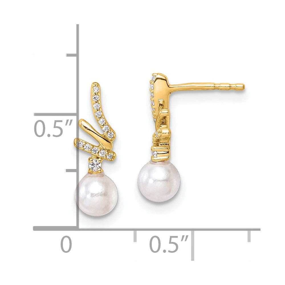 14K Polished Diamond and Pearl Drop Post Earrings
