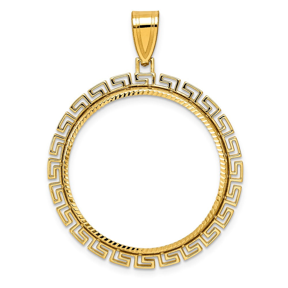 14k Diamond Cut Greek Key with 27.0mm Prong Coin Bezel Pendant