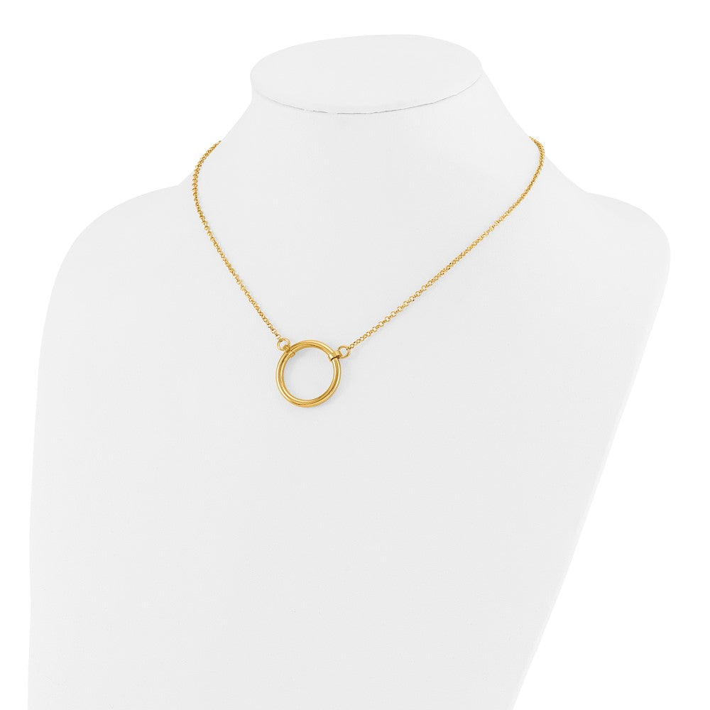 Sterling Silver Gold-tone Polished Circle w/ 2in ext. Necklace