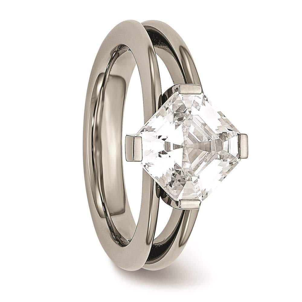 Titanium Polished with CZ Ring Size - 8