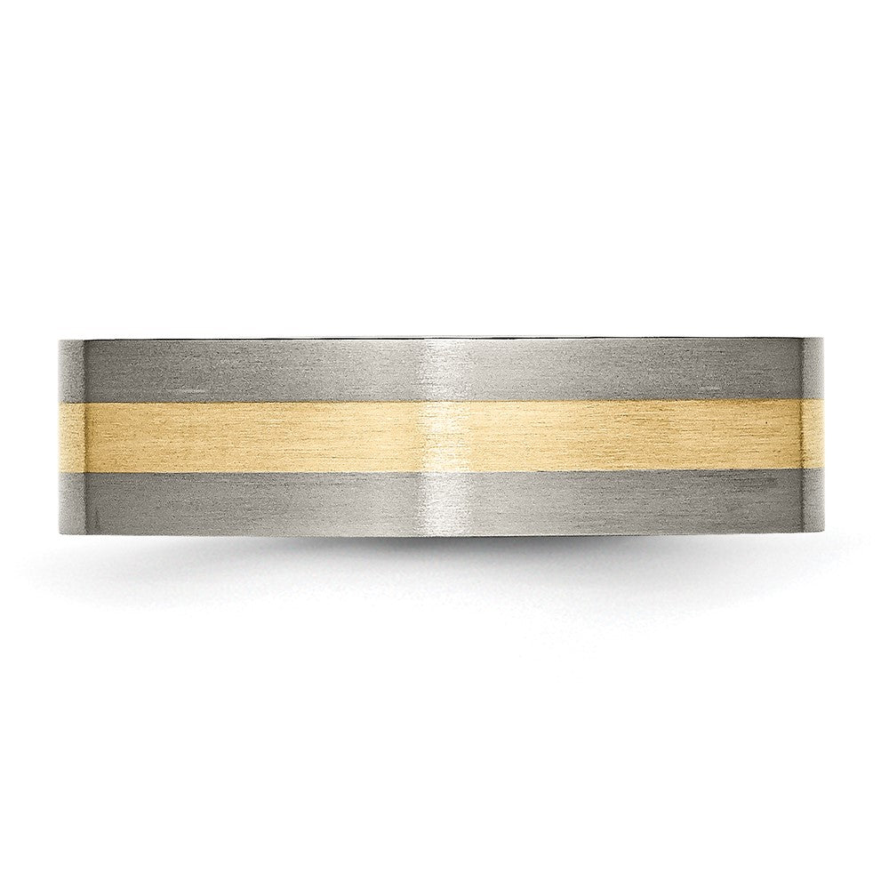 Titanium Brushed w/14k Yellow Inlay 6mm Flat Band Size - 10