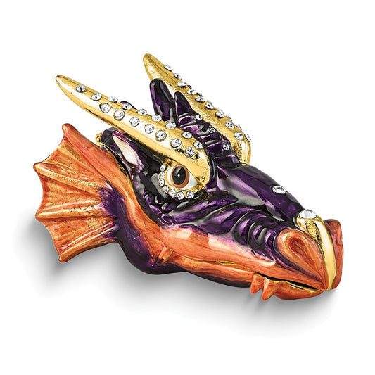 Luxury Giftware by Jere Bejeweled SMOKEY BANDITO Dragon Head Trinket Box with Matching 18 inch Necklace
