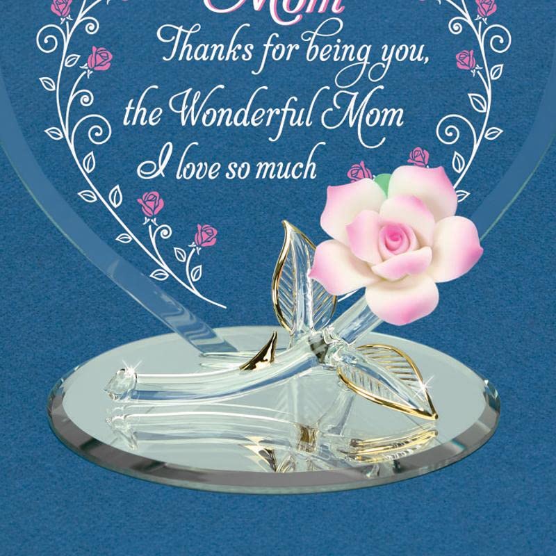 Glass Baron WONDERFUL MOM... with Pink Flower Figurine