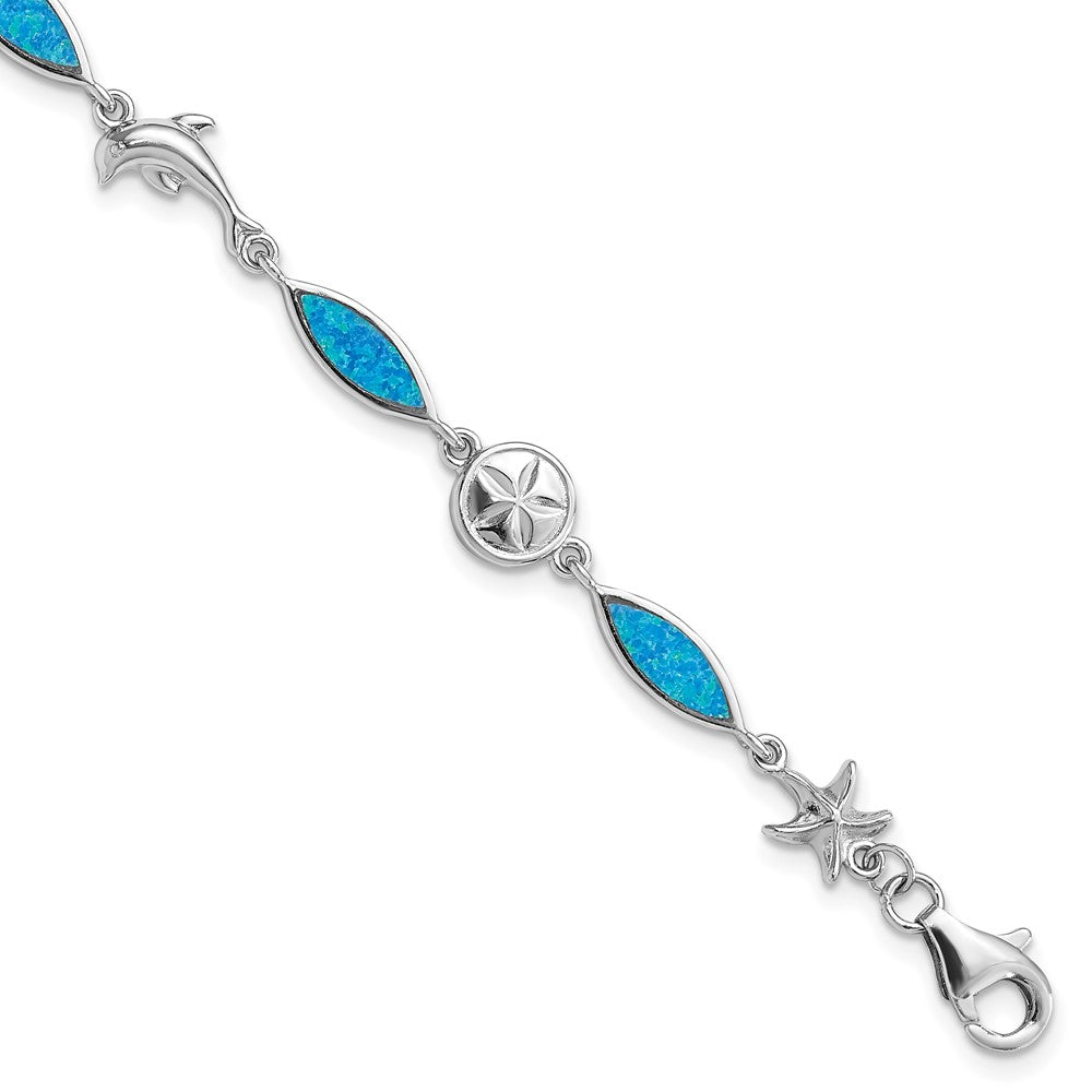 Sterling Silver Rhodium-plated Lab Created Opal Sea Life 7 inch Bracelet 7 inches