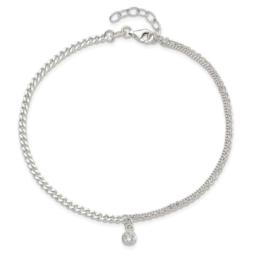 Sterling Silver CZ Fancy Chain 9in Plus 1in Ext. Anklet 9 inches
