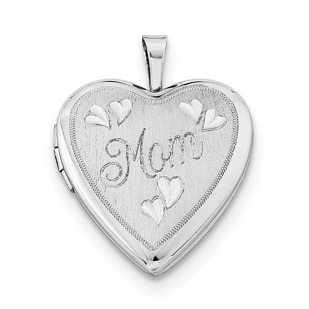 Sterling Silver Rhodium-plated 20mm Mom Heart Locket Necklace 18 Inches