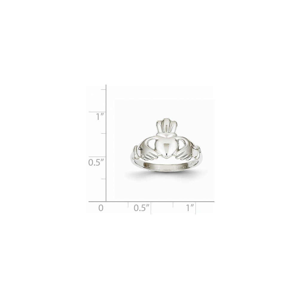 14k White Gold Polished Claddagh Ring Size 7