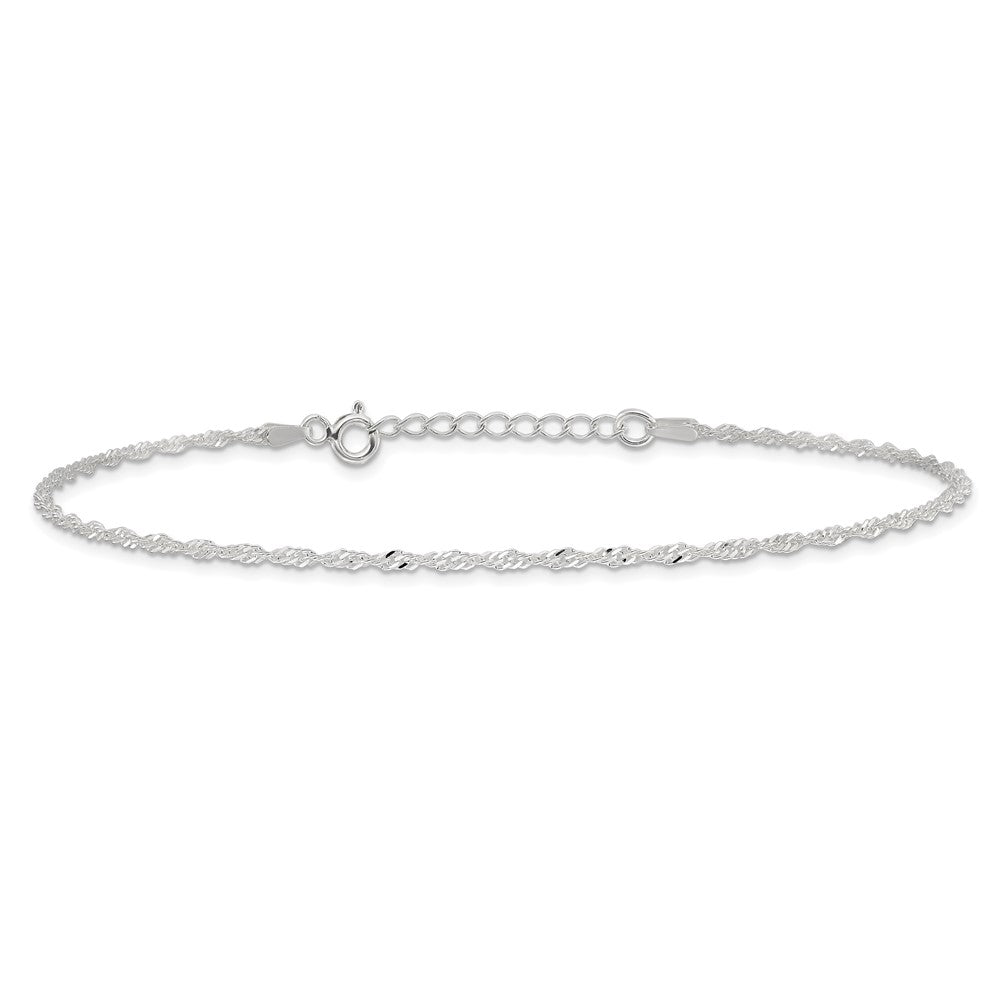 Sterling Silver 1.5mm Singapore 10in Plus 1in ext. Anklet