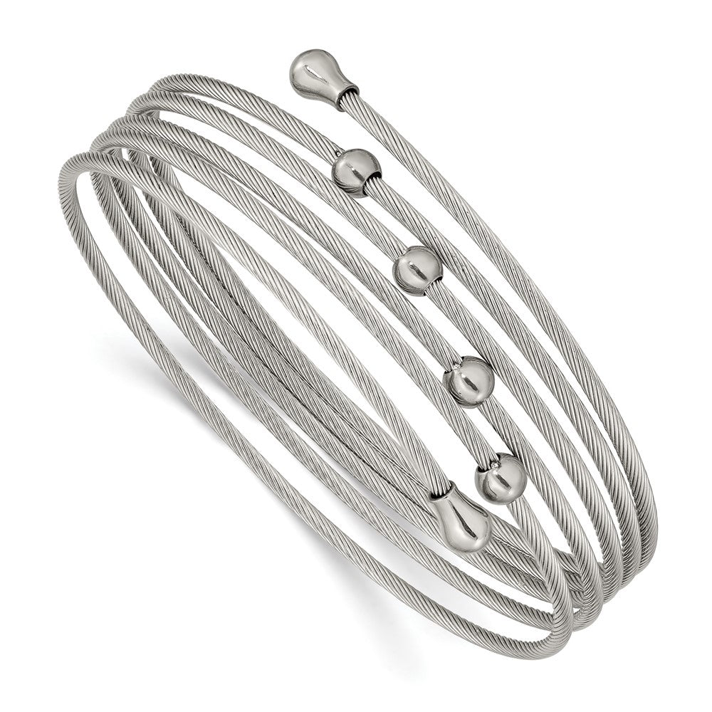Stainless Steel Polished Flexible Coil Bangle 7.25 inches