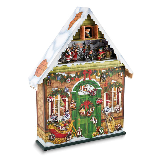Wooden 16.6 inch Christmas House Musical (Plays We Wish You a Merry Christmas) Advent Calendar