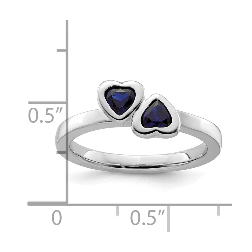 Sterling Silver Stackable Expressions Cr. Sapphire Double Heart Ring Size -6