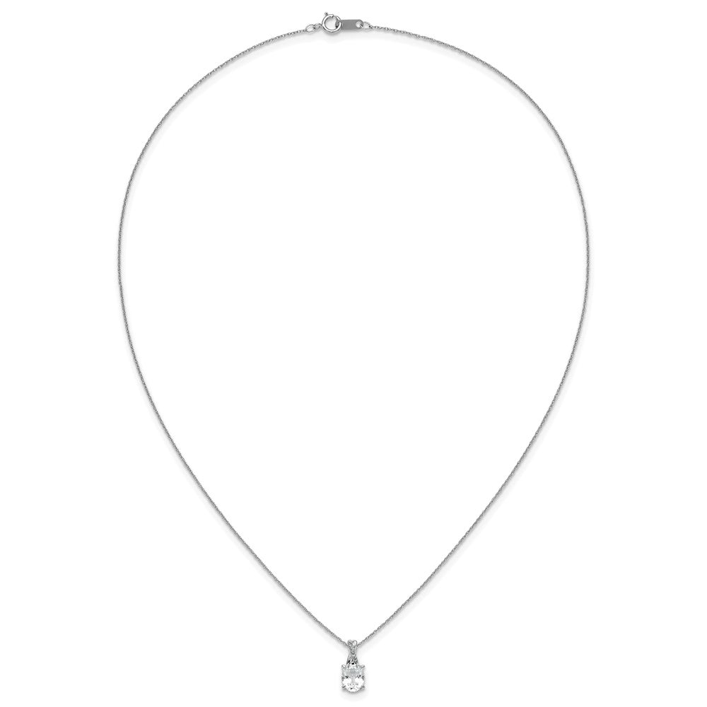 Sterling Silver 8x6 Oval Cr. White Sapph & Diamond Pendant w/Chain