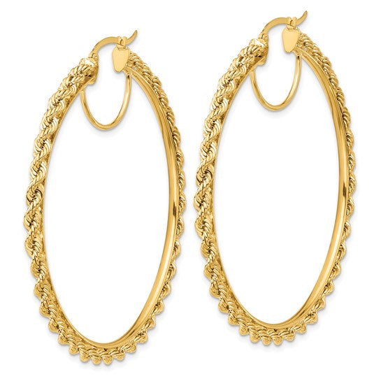 14k Polished and D/C Rope 2.95mm Hoop Earrings