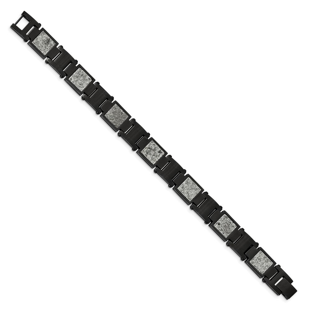 Stainless Steel Polished Black IP w/Sedimentary Rock Inlay 8.5in Bracelet 8.5 inches