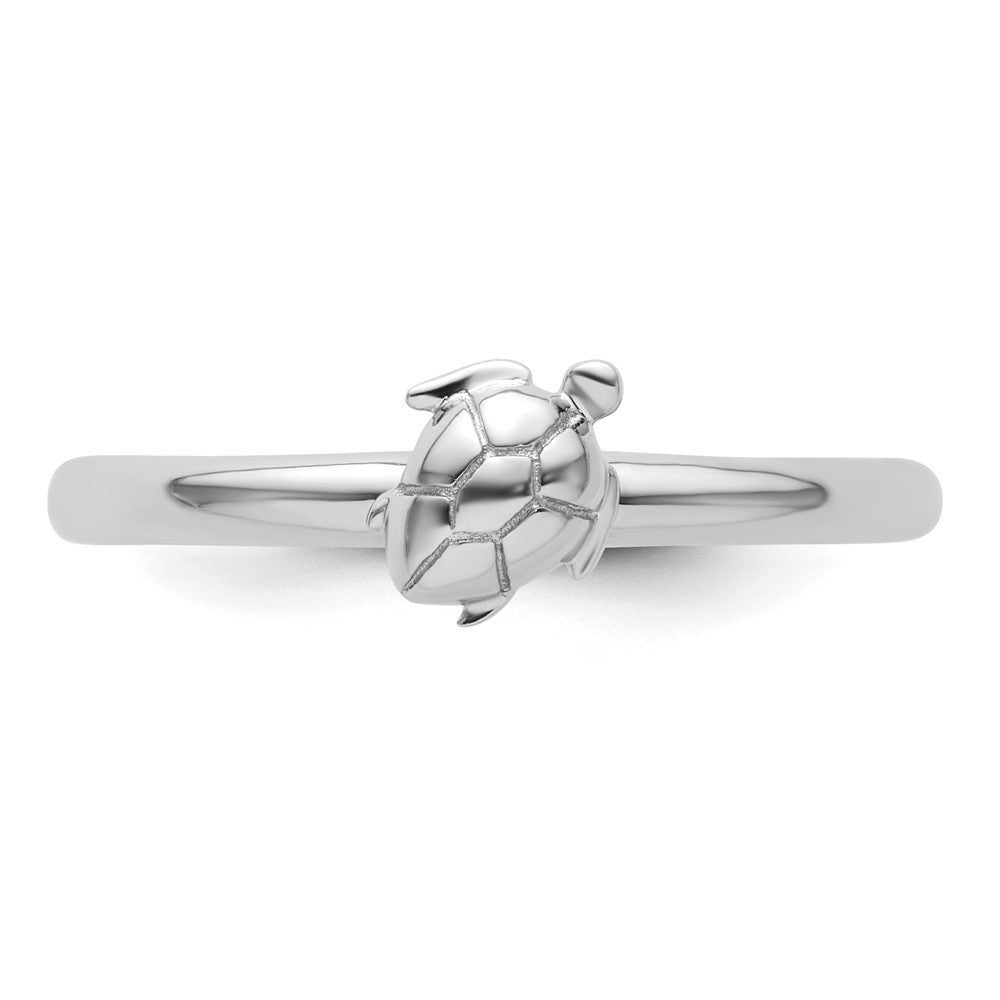 Sterling Silver Stackable Expressions Rhodium Turtle Ring Size -7