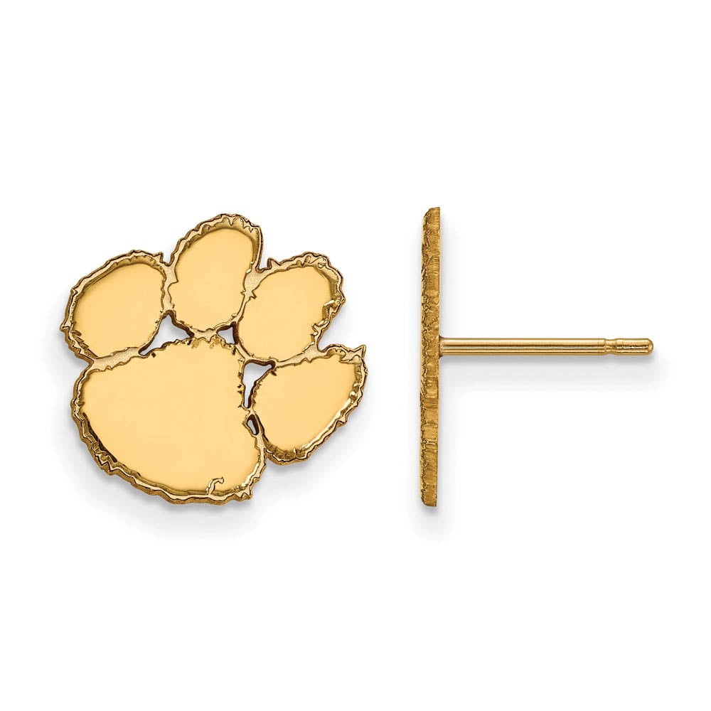 Sterling Silver Gold-plated LogoArt Clemson University Tiger Paw Small Post Earrings Q-GP009CU