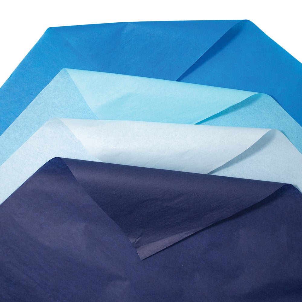 Four Color 48 Sheet White, Light Blue, Dark Blue, Black Mixed Tissue Paper Set - 12 Each Color