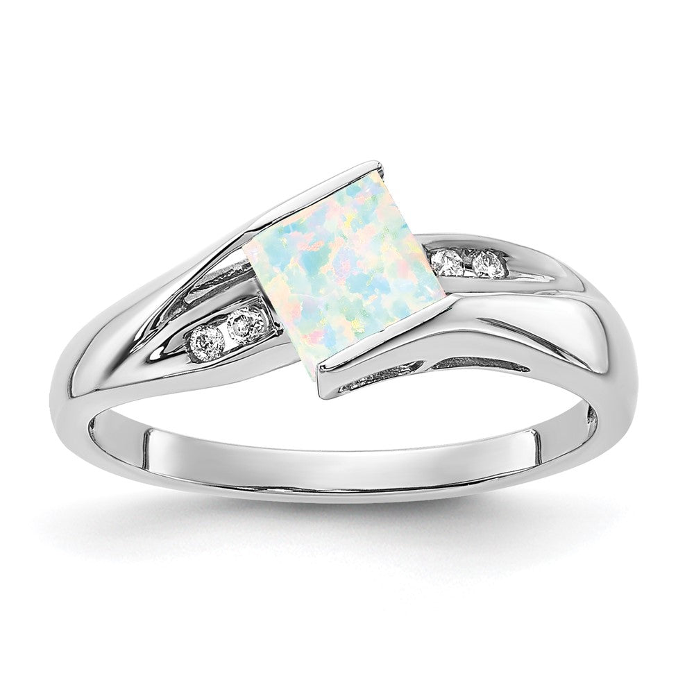 Sterling Silver CR OPal & Diamond Ring