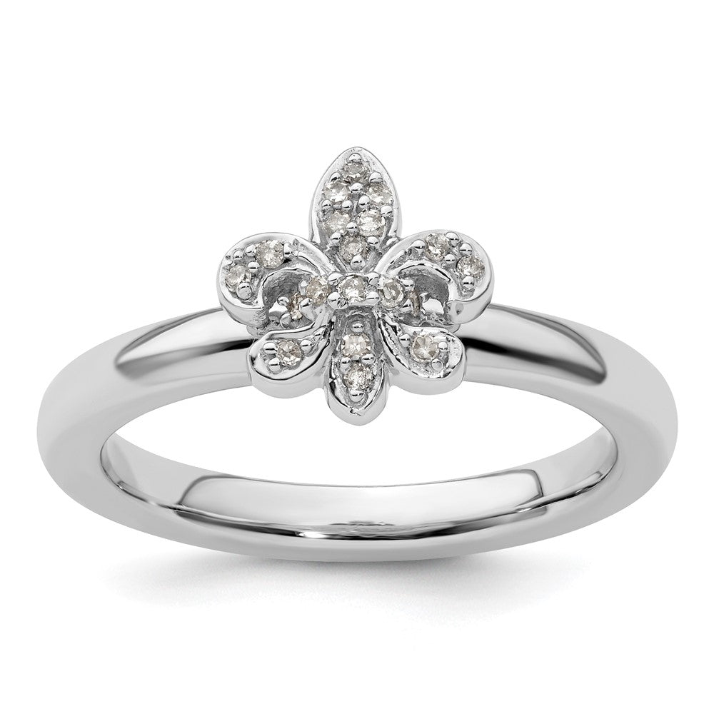 Sterling Silver Stackable Expressions Fleur De Lis Diamond Ring Size -10