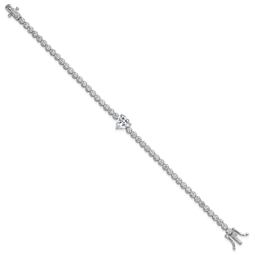 Sterling Silver Rhodium-plated Polished Round and Heart CZ 7.25 Inch Bracelet 7.25 inches