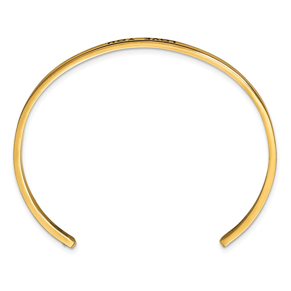 Stainless Steel Polished Rose IP Enamel/Crystal LOVE YOU 3mm Cuff Bangle 7 inches
