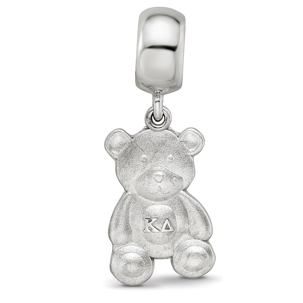 Sterling Silver Rhodium-plated LogoArt Kappa Delta Teddy Bear on Bead QKD003BD1-SS