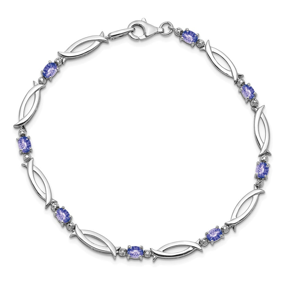 Sterling Silver Rhodium-plated Tanzanite and Diamond Bracelet 7 inches