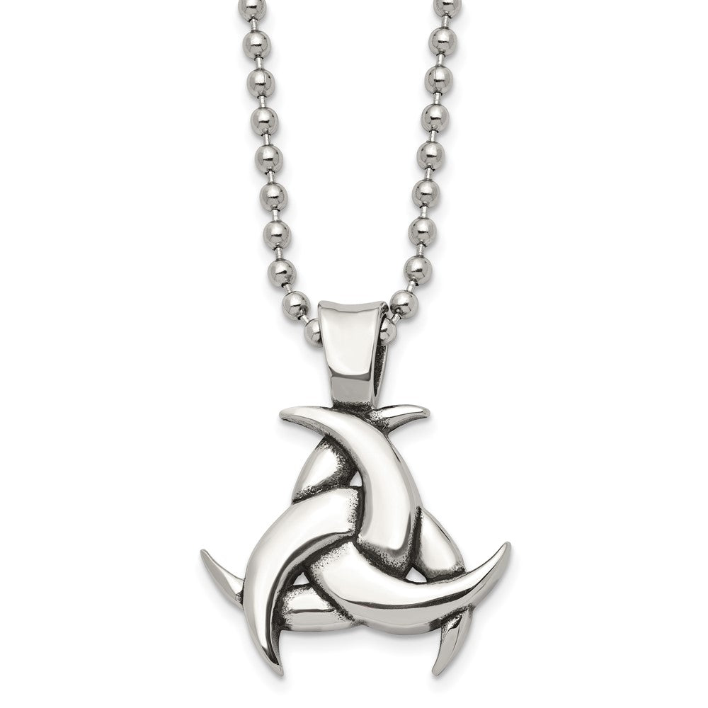 Stainless Steel Antiqued and Polished Celtic Knot 22in Necklace