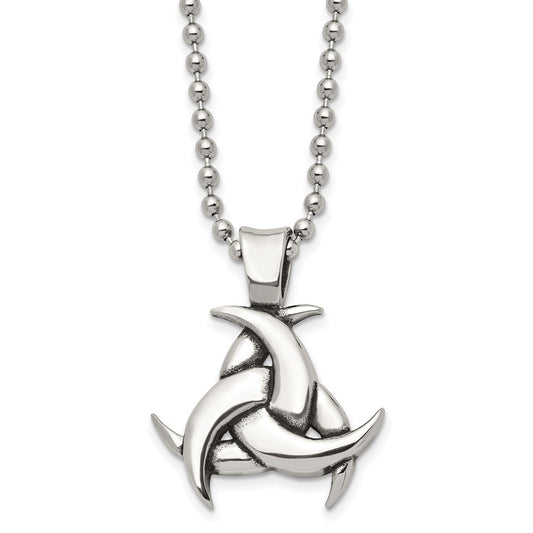 Stainless Steel Antiqued and Polished Celtic Knot 22in Necklace