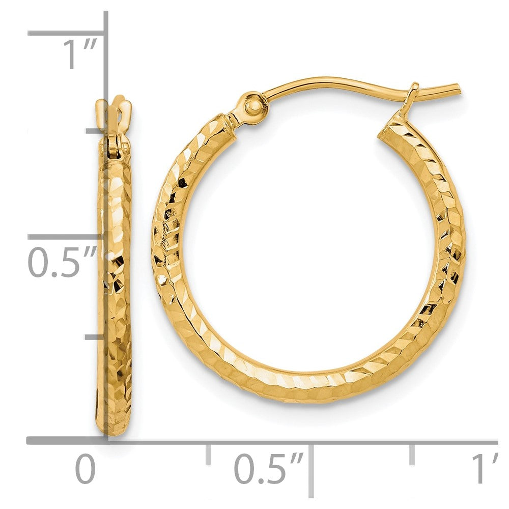 10k Diamond-cut 2mm Round Tube Hoop Earrings
