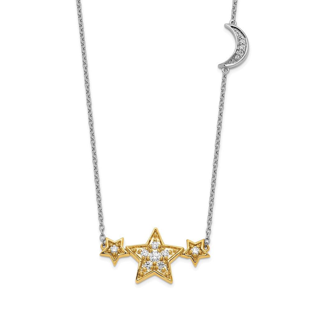 14k Two-tone 1/5 carat Lab Grown Diamond VS/SI+ G+ Stars with Moon 18 inch Necklace