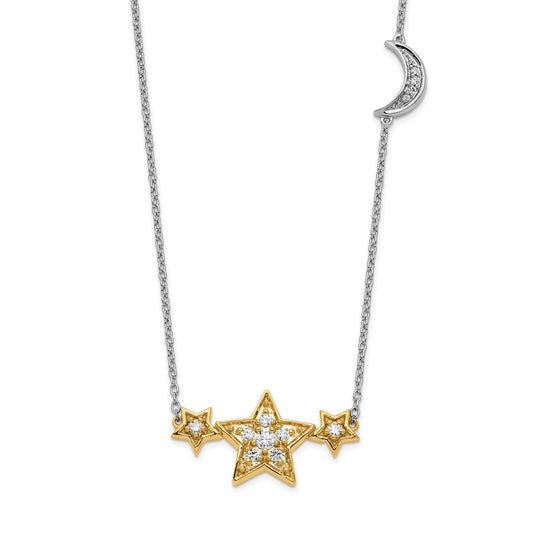 14k Two-tone 1/5 carat Lab Grown Diamond VS/SI+ G+ Stars with Moon 18 inch Necklace