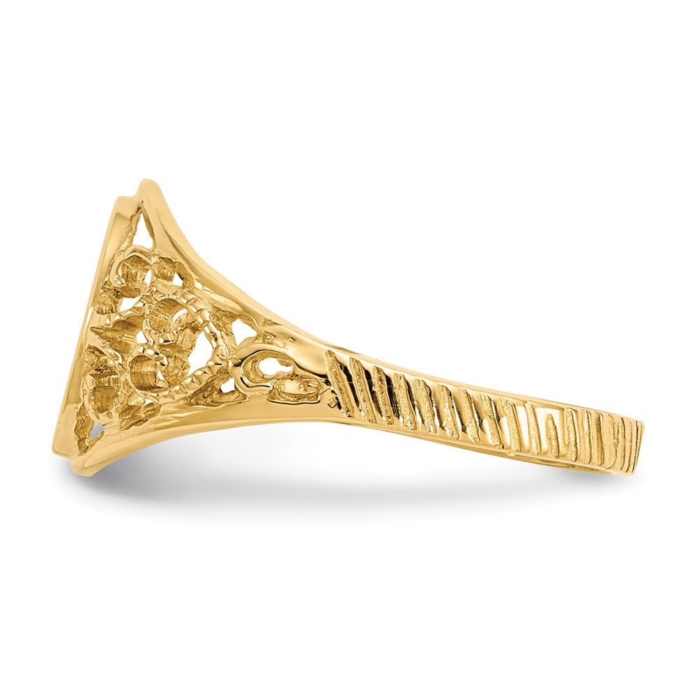 14k 8.5x7.5mm Satin Open Back Filigree Signet Ring Size 6
