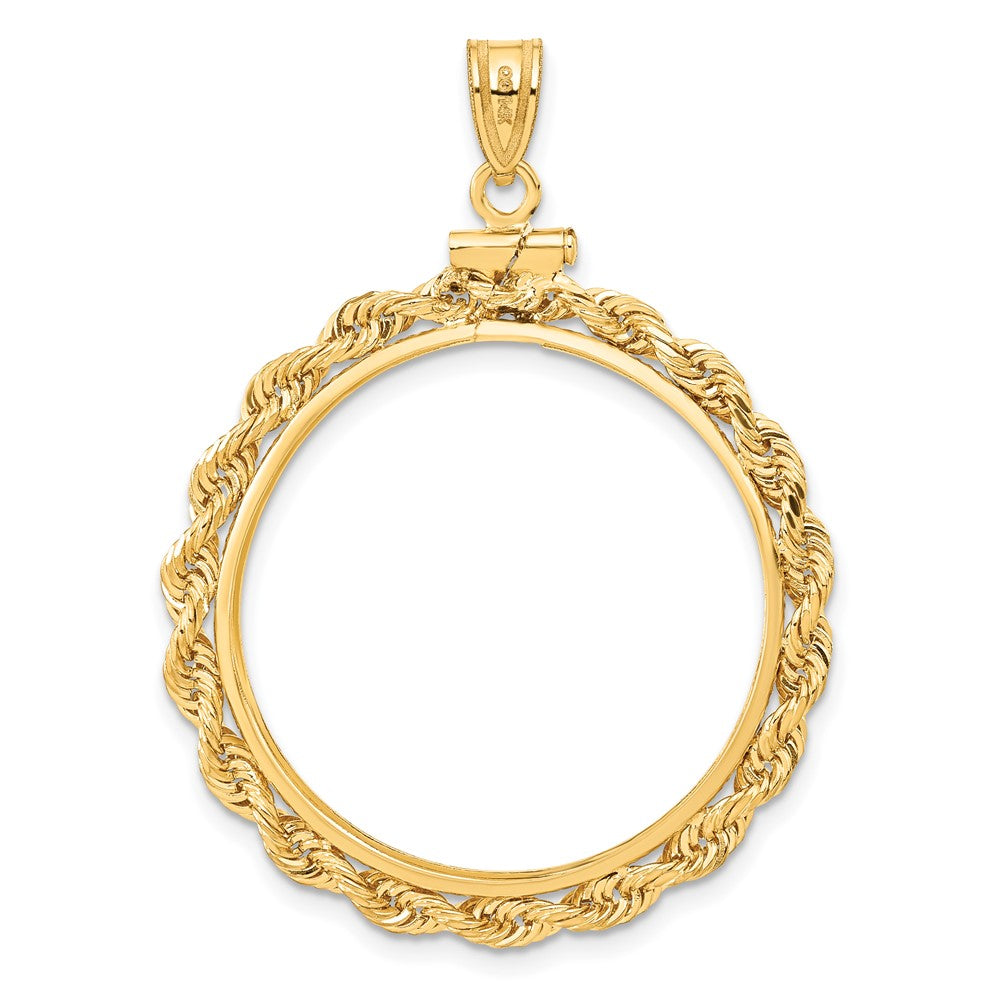 Wideband Distinguished Coin Jewelry 14k Polished Rope 27.0mm x 2.35mm Screw Top Coin Bezel Pendant