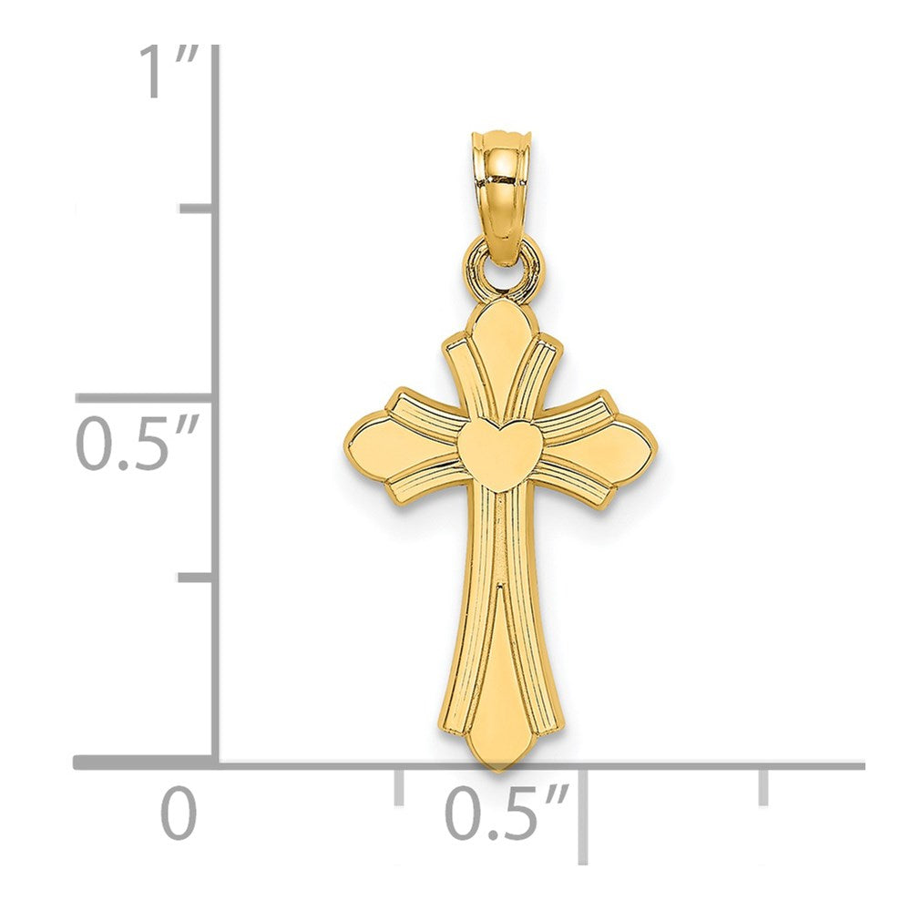 14K Polished Cross w/ Heart Charm