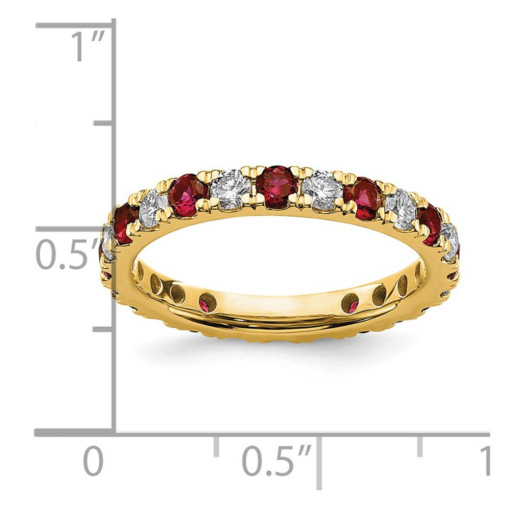 14k 7/8 carat Lab Grown Diamond VS/SI+ G+ and Lab Created Ruby Size 8.5 Eternity Band