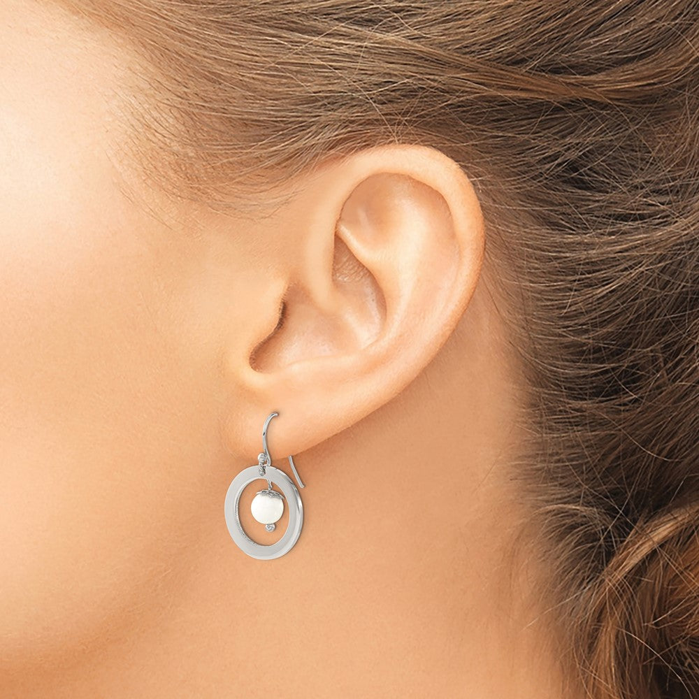 Stainless Steel Polished w/Synthetic White Turquoise Dangle Earrings