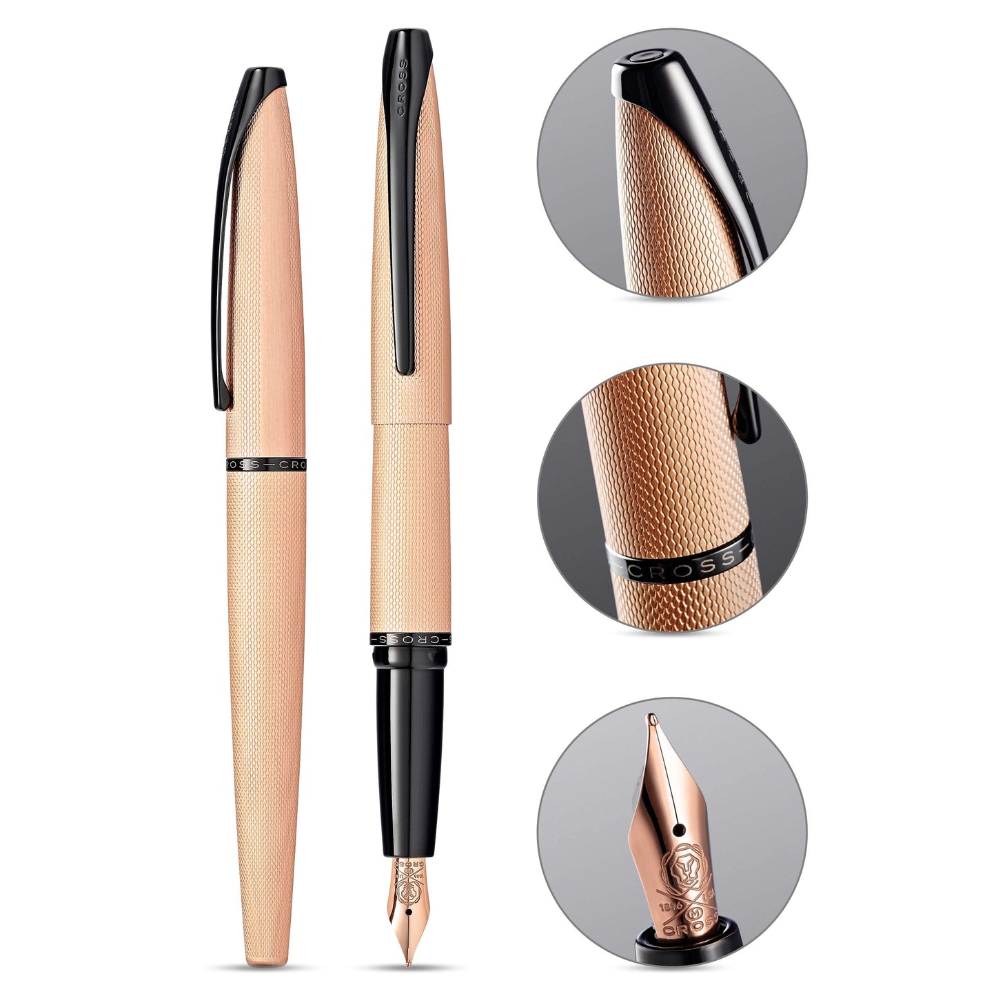 Cross ATX Brushed Metallic Refillable Fountain Pen, Medium Nib, Includes Premium Gift Box - Brushed Rose Gold