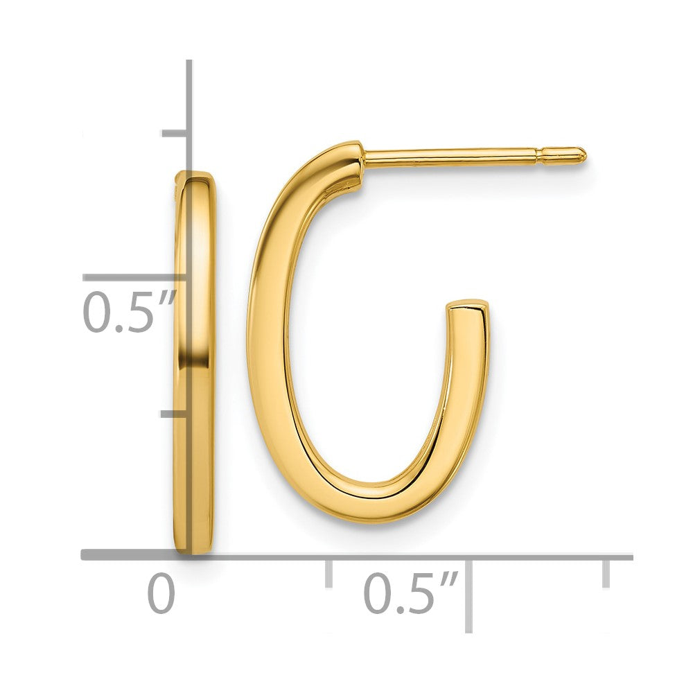 14K Polished 2.0mm Flat Oval Post J-Hoop Earrings